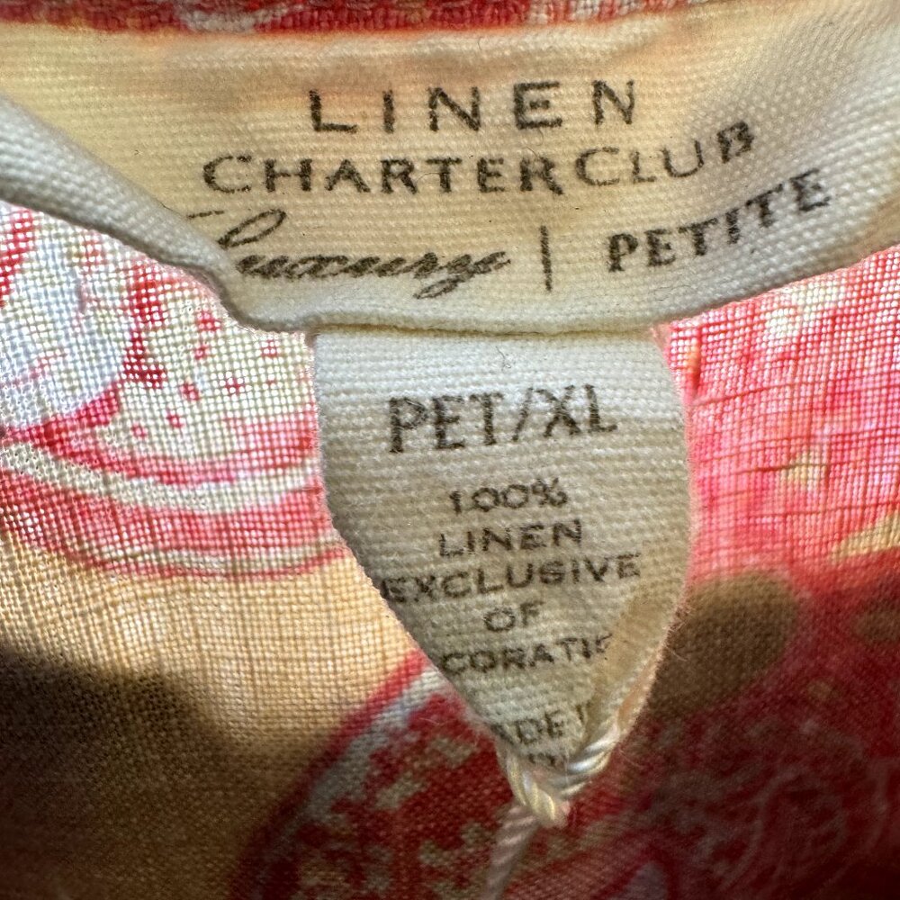 Charter Club Pink Linen Floral Petite Tunic Size: Pet/XL - Picture 2 of 3